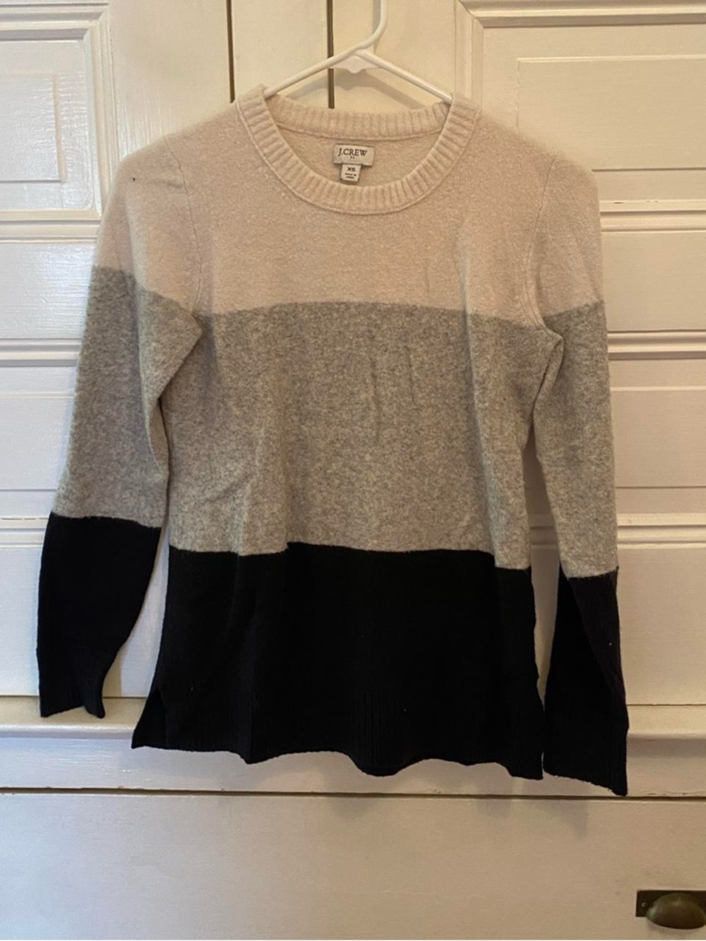 J. Crew Colorblock Crewneck Sweater in Cream, Gray & Black